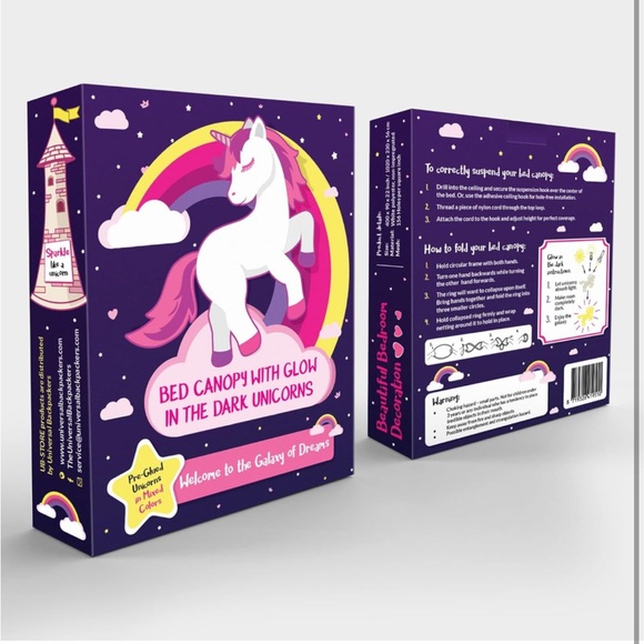 Canopy for Girls👧🏻Bed🛏️with Pre-Glued Glow in The Dark Unicorns🦄 - Picture 7 of 9